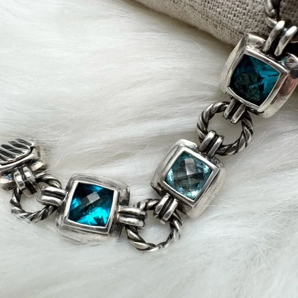David Yurman .925 Blue Topaz Renaissance Chain Bracelet - Picture 3 of 8